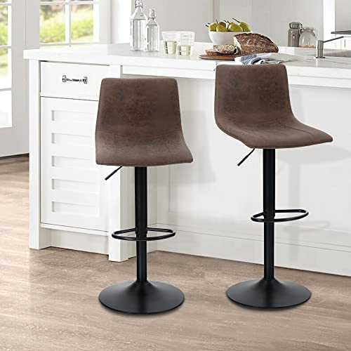 ALPHA HOME Bar Stools Set of 2 Adjustable Counter Height Bar Stools Swivel Breakfast Barstools Modern Kitchen Stools with Backs and Footrest, Comfortable PU Leather 2 pcs Counter Chairs, Brown