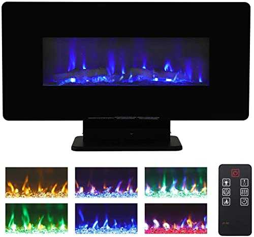42inch Electric Fire Table Top Wall Mounted Insert Recessed Freestanding Electric Fireplace Suite 7 Color Realistic LED Log Crystal Pebbles Flame Effect with Remote for Christmas Decorations Heater