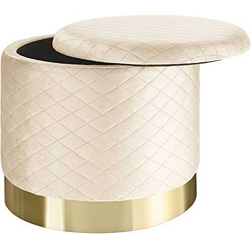 TecTake 800839 Stool Coco upholstered in velvet look with storage space - 300kg load capacity (Cream)