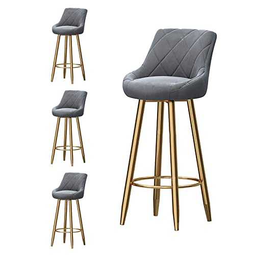 CNHRFGVD Bar Stools Set of 4, Velvet Upholstered Bar Stool with Back, Bar Chair Metal Legs in Gold, 75cm H Seat Height (Gold 65cm)