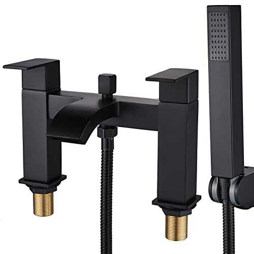Luckyhome Black Bath Taps with Shower,Waterfall Bathroom Bathtub Mixer tap Dual Lever Tap with Handheld Shower Head