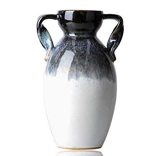 TERESA'S COLLECTIONS Grey and White Modern Ceramic Vase for Flowers, Decorative Reactive Glazed Vase for Home Decor, Living Room, Bedroom and Mantel, 26.5cm Tall