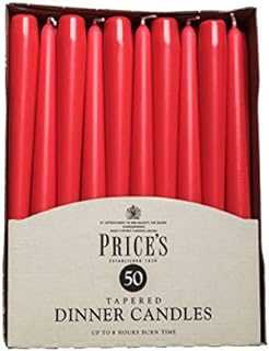 Price's Candles - Tapered Dinner Candles - Pack of 50 - Red - Dripless - Unscented - 7 Hour Burn TimeÊ