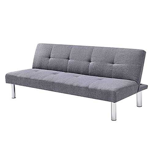 Panana 3 Seater Sofa Bed Modern Linen Fabric Sofa Lounge Recliner Sleeper Settee Couch with Click Clack Mechanism for Living Room Guest Room，AS Single Bed 162cm x 88cm