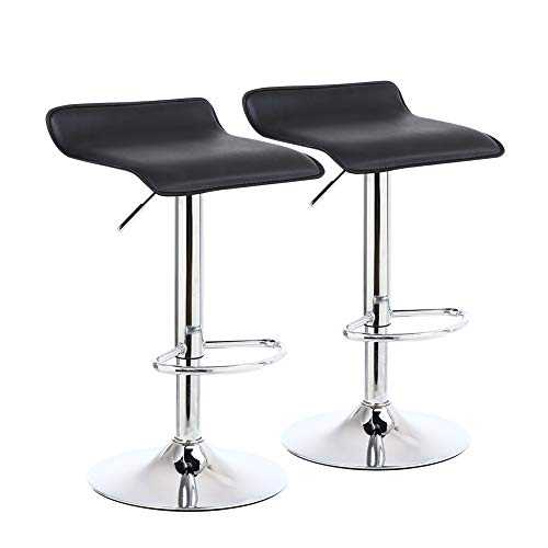 KKTONER 2 x Square Bar Stools PU Leather Swivel Adjustable Counter Stool Office Chair With Footrest (Black)
