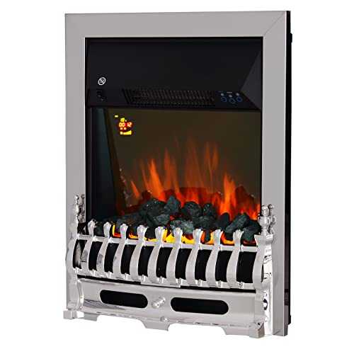HOMCOM Contemporary Electric Fireplace Coal Burning Flame Effect Fire Place Heater Glass View LED Lighting w/Remote 2KW Max SURROUND NOT INCLUDED
