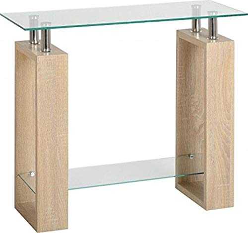 Seconique Milan Console Table, Sonoma Oak Effect Veneer/Clear/Silver, 90 x 35 x 73 cm