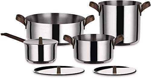 Alessi PU100S7 Edo Pu100S7-Design Cookware Set, Handles in 18/10 Pvd Coating, Brown, 7 Pieces, Stainless Steel