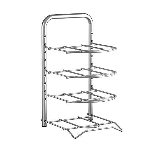 QHGao Height Adjustable Heavy-Duty Cast Iron Pan And Pot Organizer Rack, 4-Tier Durable Steel Rack, Kitchen Counter And Cabinet Organizer