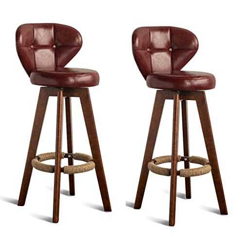 Bar Stools CHY Swivel Set Of 2 With Backs, Outdoor Counter Height, Solid Wood, For Kitchen Indoor Home (Color : Dark red*2, Size : 84cm)