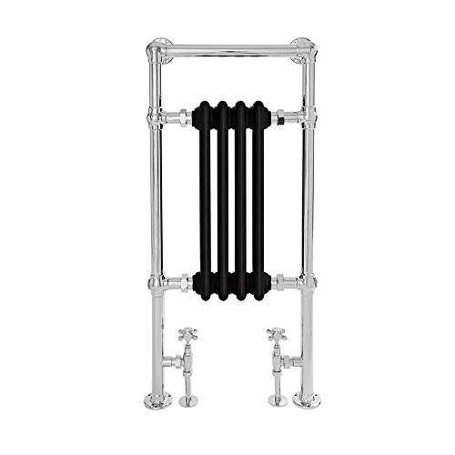 Milano Elizabeth - 930mm x 452mm Traditional Heated Towel Rail Radiator with Cast Iron Style Insert – Chrome and Black