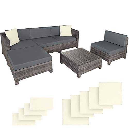 TecTake 800804 rattan aluminium garden furniture sofa set outdoor wicker + 2 sets for exchanging the upholstery, stainless steel screws (Grey)