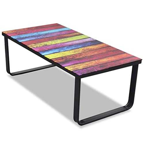 vidaXL Coffee Table with Rainbow Printing Glass Top Home Side End Tea Stand