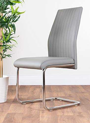 Furniturebox UK 2x Modern Stylish Contemporary White Black Grey Lorenzo Faux Leather And Chrome Metal Kitchen Cantilever Dining Chairs (2x Elephant Grey Lorenzo Chairs)