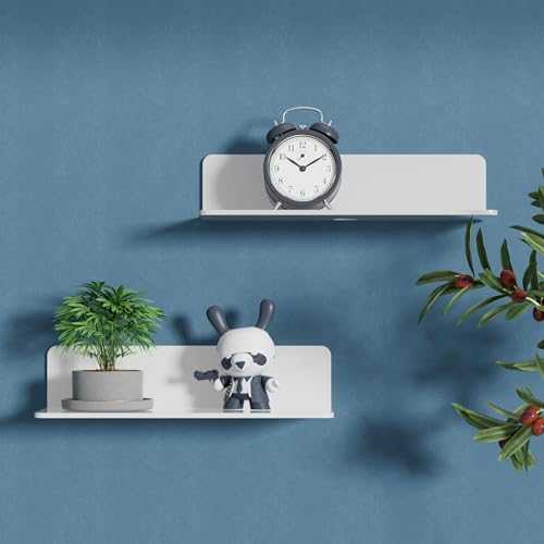 saffruff White Floating Wall Shelves, 2 Pcs Acrylic Floating Shelves, Wall Mounted Display Shelf Self Adhesive with Cable Clips for Bedroom, Bathroom, Kitchen, Living Room, Office, Playroom