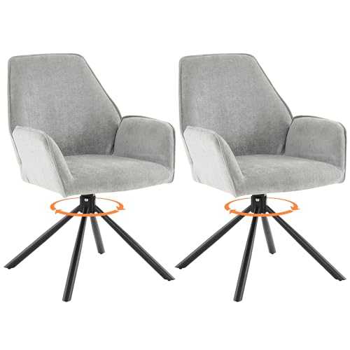 AIYIBETY Swivel Armchair, Set of 2 Modern Armchair 180°Swivel Leisure Accent Armchair, Wing Back Armrest Desk Chair Dining Chair Tub Chair with Swivel Metal Legs for Dining Bedroom Living Room (Grey)