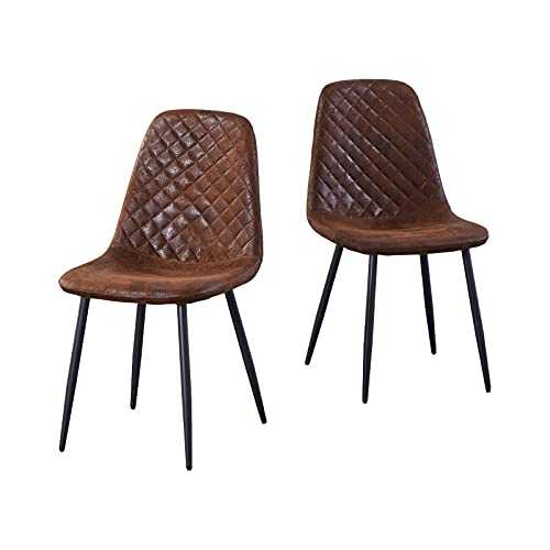 AINPECCA Set of 2 Dining Chairs Suede Seat with Metal Legs Dressing Lounge Home (Brown suede faux, 2