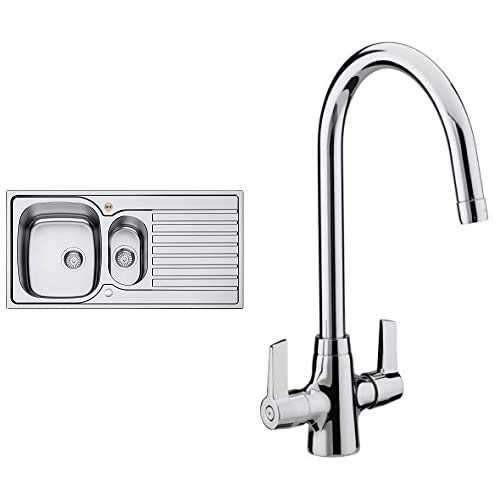 Bristan SK INXRD1.5 SU INOX 1.5 Bowl Kitchen Sink Universal, Steel with Echo Easy Fit Kitchen Sink Lever Handles Tall Swivel Spout Mixer Tap Faucet Chrome Plated (EC SNK EF C)