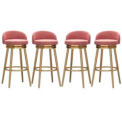 inBEKEA Kitchen Counter Stools 360° Swivel Bar Stools Set of 4, Velvet Upholstery Bar Height Stools Chairs with Back & Brass Gold Metal Legs (Pink 65cm)