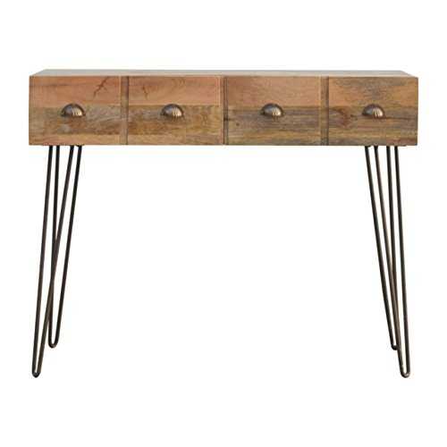 Artisan Furniture Console Table with Iron Base, Oak-ish/Pewter, 100 x 38 x 78 cm