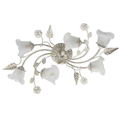 MW-Light 242014806 Floral Ceiling Light Modern White Gold Metal Glass Modern Style for Living Room, Bedroom, Kitchen 6 Arms E14 60W excl