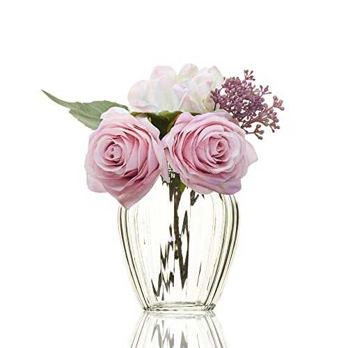 Ribbed Glass Bud Vase for Flowers 11cm – MIni Vase Small Flower Vase for Single Stems, Sweet Pea – Small Bud Container, Vintage Vases for Table Decoration