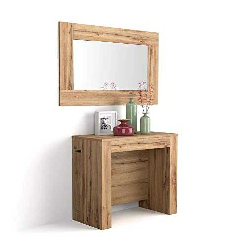 Mobili Fiver, Extendable Console Table with extension holder, Easy, Rustic Wood, Laminate-finished/Aluminium, Made in Italy