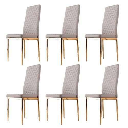 Milan 4/6 Modern Stylish Gold Hatched Diamond Faux Leather Dining Chairs Seats Set (6x Cappuccino Grey Milan Gold Chairs)