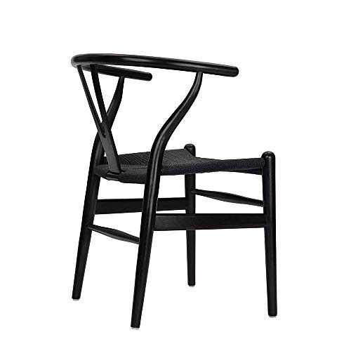 Tomile Wishbone Chair Y Chair Solid Wood Dining Chairs Rattan Armchair Natural (ash wood black)