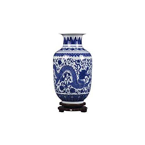 fanquare Jingdezhen Blue and White Porcelain Flower Vase, Small Handmade Dragon Ceramic Vase, Decorative Vase, Height 30cm