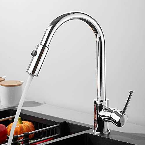 THEEIERCE Kitchen Sink Tap, 360° Swivel Kitchen Mixer Taps with Pull Down Sprayer, Double Modes(Stream&Spray), Single Handle Kitchen Faucet Chrome Finished Solid Brass