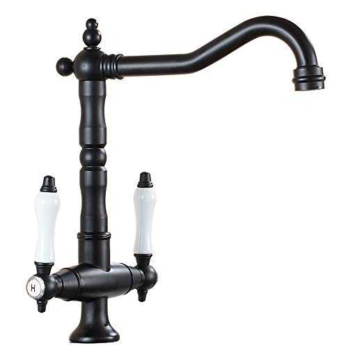 Kitchen Sink Mixer tap Black Swivel spout Brass Basin Double Handle Cold and hot Water bristain Mixer Faucet with UK Standard Fittings