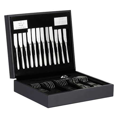 Viners Eden Cutlery Set | Elegant Mirror Polished Flatware Gift Box with 50 Year Guarantee | 18/10 Stainless Steel, 44, stainless_steel, 45 Piece Wooden Canteen, 44pce
