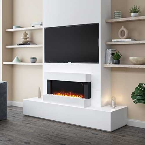 Amberglo White Wall Mounted Electric Fireplace Suite with Logs & Crystal Fuel Beds