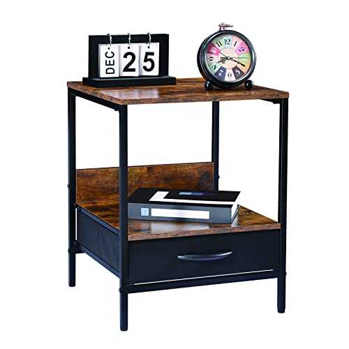 Kamiler Industrial Nightstand with Drawer -End Table,Side Table,Telephone Sofa Table Rustic Furniture Metal Frame for Bedroom/Entryway/Office