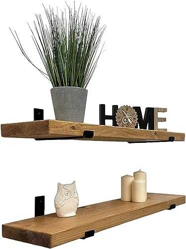 Handcrafted Rustic Wooden Shelves Wall-Mounted Floating Shelves with Seated Black L Brackets, Made from Reclaimed Timber - Ideal for Bathroom or Living Room Decor (Set of 2, 50 cm Long)