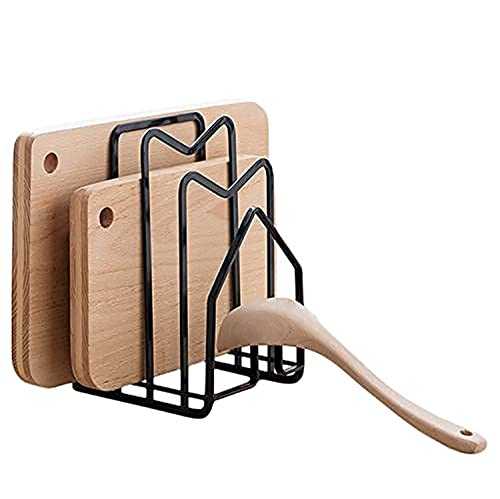 YURINJEE Cutting Board Rack Pot Lid Holder Chopping Board Organizer Stand Holder Kitchen Countertop Drain Storage Shelf To Hold Pan Lids, Plates, Dishes, Cutting Boards (Black)