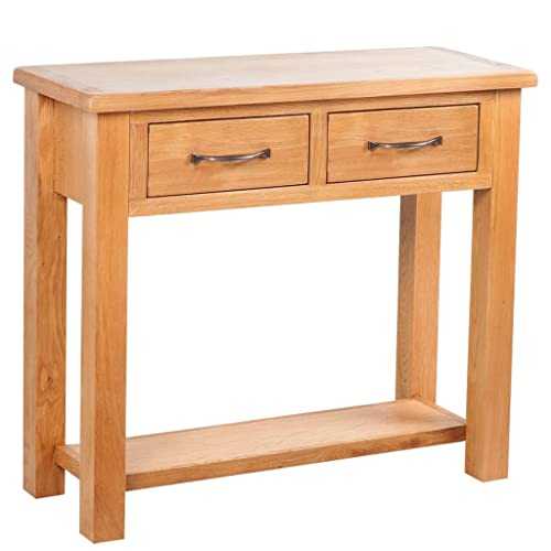 vidaXL Solid Oak Wood Console Table 2 Drawers with Handles Brown Stand Desk