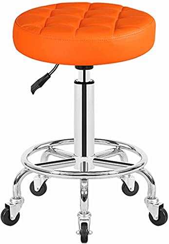 Bar Stool 360° Rolling Swivel Height Adjustable 48-60CM Stool Chair with Foot Rest Medical Spa Drafting Salon Tattoo Work Office Massage Stools Task Chair,red (Color : Blue) (Color : Orange)
