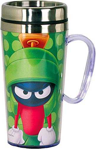 Cyber Distributors Looney Tunes Marvin The Martian Insulated Travel Mug, 15 ounces, Green - Vacuum Double Wall Travel Bottle For Kids And Adults