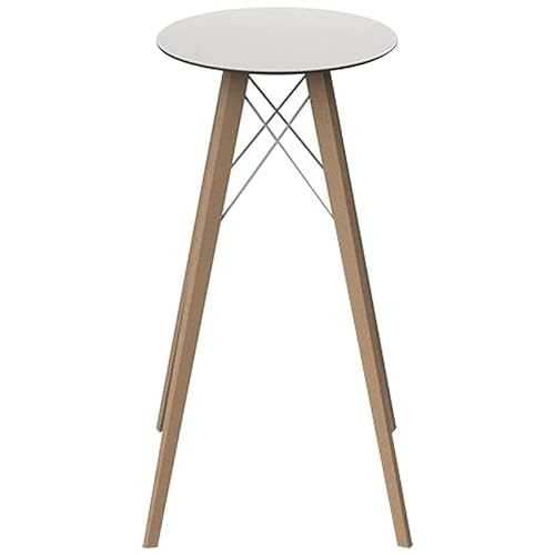 Vondom - Faz Wood Round White Hpl Table and Black Edge with Natural Oak Legs Diameter 60 x Height 105 cm