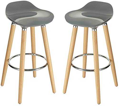 Optimal Products Bar Stools Set of 2 pcs Barstools Multi Colour Breakfast Kitchen Counter Bar Chairs Wood Leg in Natural (GREY BAR STOOL OP435)
