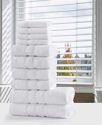 Luxury 10 Piece Towel Bale Sets 100% Egyptian Cotton Bathroom Face Hand Bath Towels Set (White)