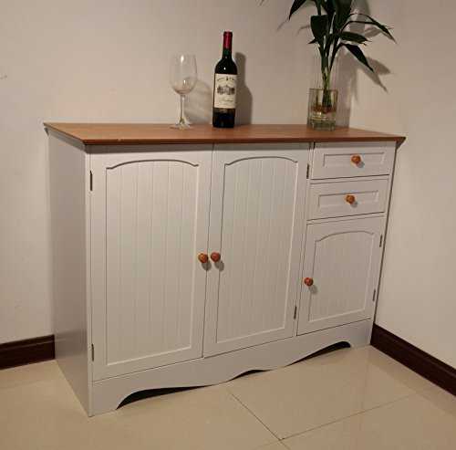 Homecharm-Intl 110x40x78 CM Wooden storage cabinet sideboard cupboard,white with brown top and brown konbs(HC-001)