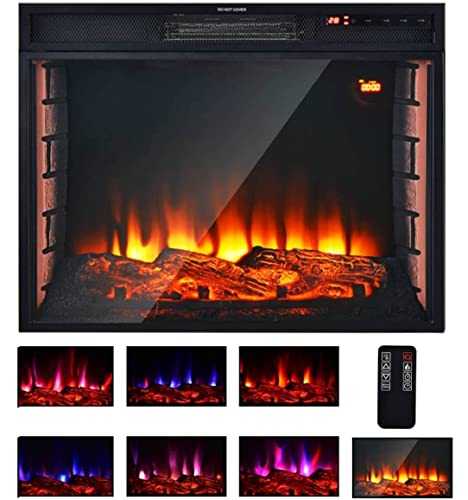 COSTWAY 1000W/2000W Electric Fireplace, Insert Wall Mounted Fireplace Heater with 7 Flame Color, 5 Brightness, Remote and Thermostat, Recessed Fire Heater for Living Room and Study (64 x 17 x 52cm)