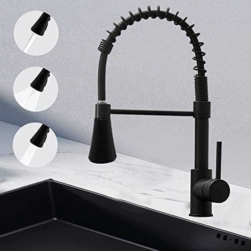 Kitchen Tap Brass with Pull Down Sprayer, AISIR 3 Spray Modes Hot and Cold Mixer Tap for Kitchen Sink, Single Handle 360º Swivel Spout Solid Brass Kitchen Faucet with UK Standard Fittings(Black)