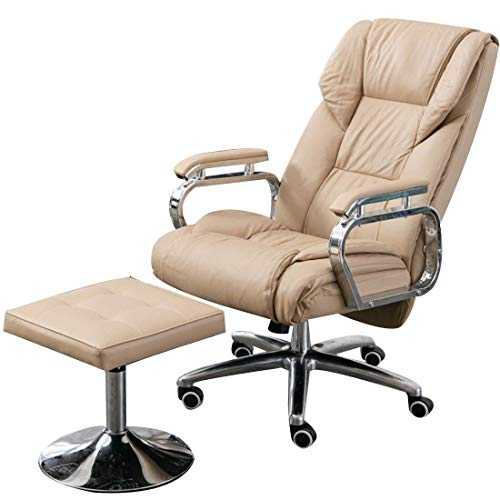Executive Recline Leather Swivel Chair Recliner and Footstool, Ergonomic Executive Office Chair Adjustable Height Sofa Armchair Office Chair (Color : Cream Color) TDFF