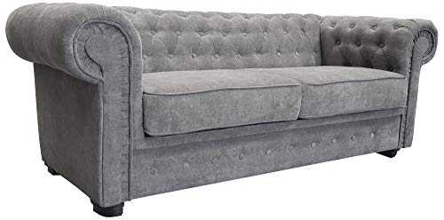 Chesterfield Style Sofa Bed Venus 3 Seater 2 Seater Fabric Grey Settee (3seater, Grey)
