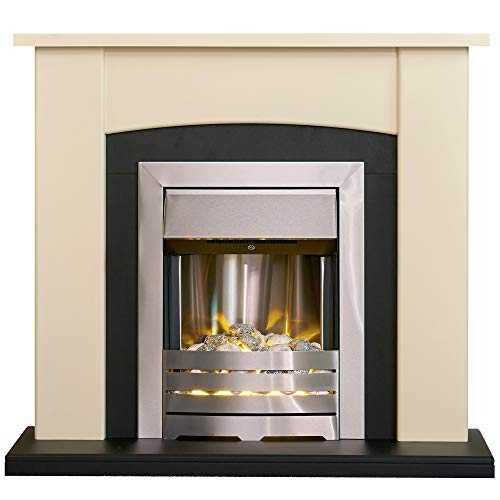 Adam Holden Fireplace in Cream & Black with Helios Electric Fire in Brushed Steel, 39 Inch