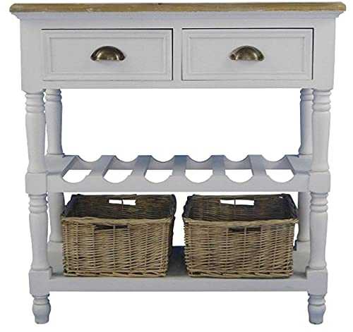 Casa Padrino country style console table with 2 drawers and 2 rattan baskets antique white/natural colors 77 x 30 x H. 77 cm - Handcrafted Console with Bottle Rack